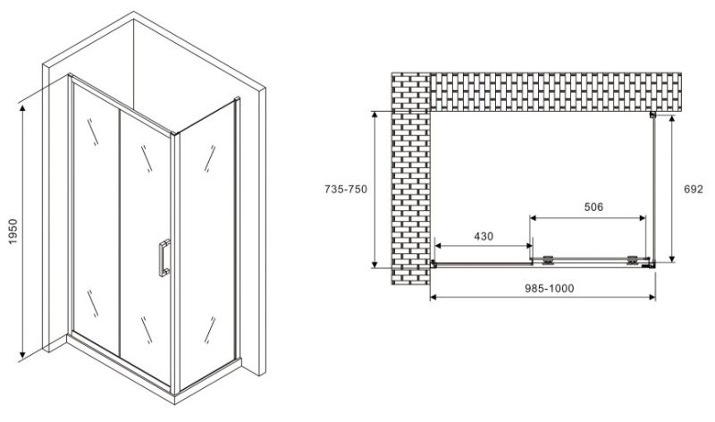 Душевой уголок ABBER Schwarzer Diamant AG30100B-S75B 100x75см чёрный