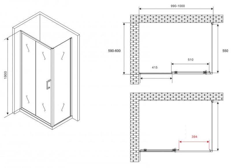 Душевой уголок ABBER Schwarzer Diamant AG30100B5-S60B5 100x60см чёрный