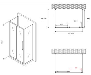 Душевой уголок ABBER Schwarzer Diamant AG30100BH-S50B-S50B 100x50см чёрный