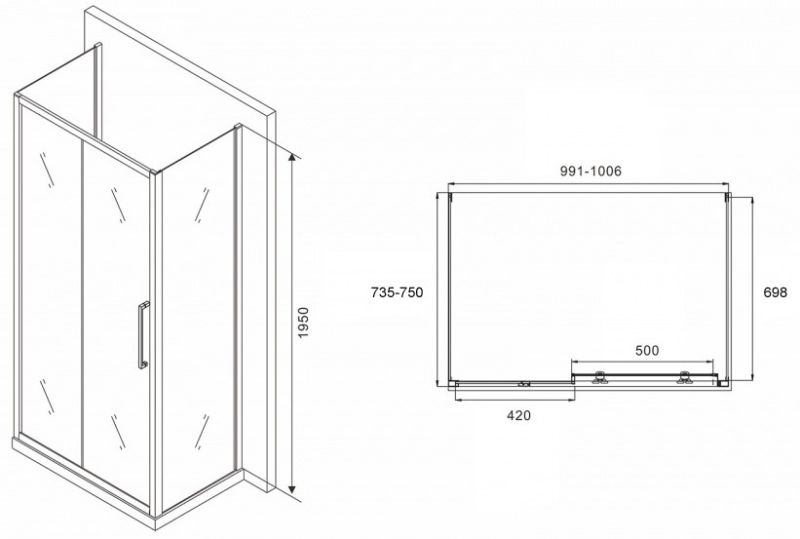 Душевой уголок ABBER Schwarzer Diamant AG30100BH-S75B-S75B 100x75см чёрный