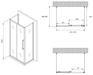 Душевой уголок ABBER Schwarzer Diamant AG30100MH-S50M-S50M 100x50см хром