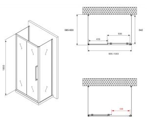 Душевой уголок ABBER Schwarzer Diamant AG30100MH-S60M-S60M 100x60см хром