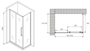 Душевой уголок ABBER Schwarzer Diamant AG30100MH-S75M 100x75см хром