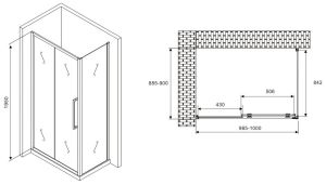 Душевой уголок ABBER Schwarzer Diamant AG30100MH-S90M 100x90см хром