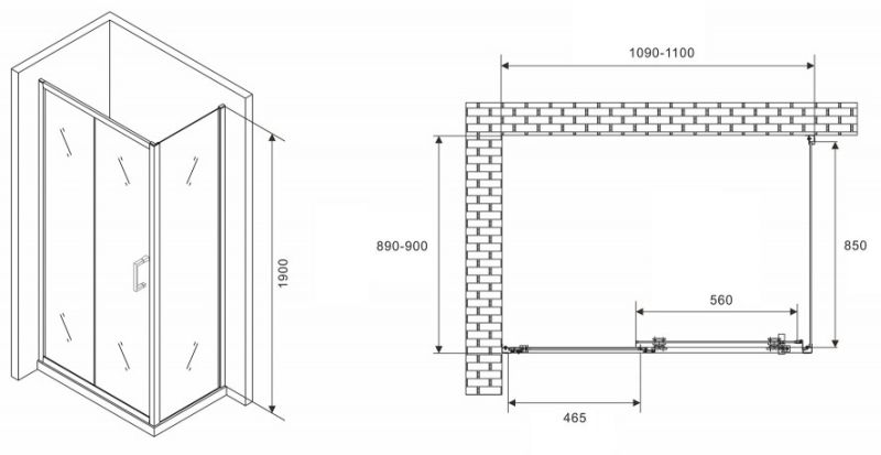 Душевой уголок ABBER Schwarzer Diamant AG301105-S905 110x90см хром