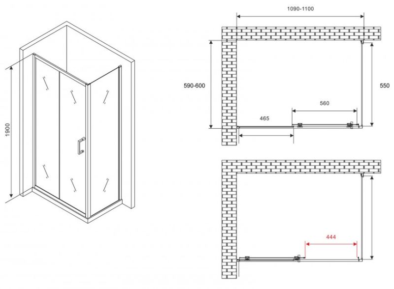 Душевой уголок ABBER Schwarzer Diamant AG30110B5-S60B5 110x60см чёрный