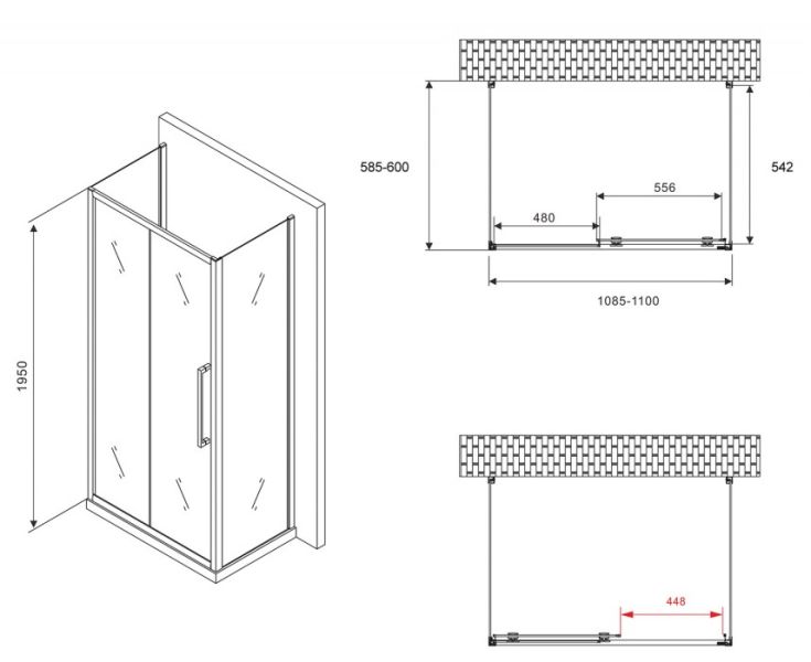 Душевой уголок ABBER Schwarzer Diamant AG30110BH-S60B-S60B 110x60см чёрный