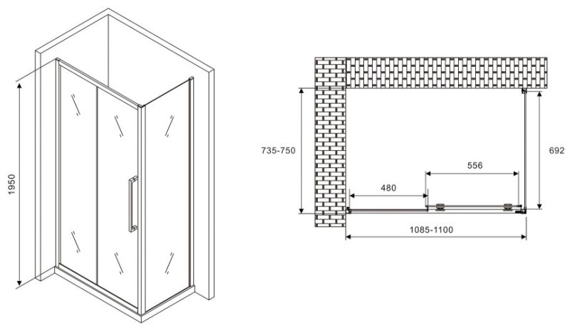 Душевой уголок ABBER Schwarzer Diamant AG30110BH-S75B 110x75см чёрный