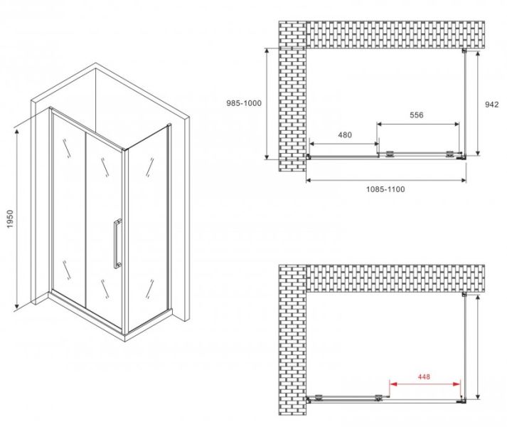 Душевой уголок ABBER Schwarzer Diamant AG30110BMH-S100BM 110x100см чёрный