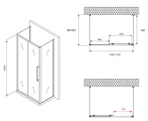 Душевой уголок ABBER Schwarzer Diamant AG30110H-S50-S50 110x50см хром