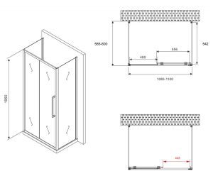 Душевой уголок ABBER Schwarzer Diamant AG30110H-S60-S60 110x60см хром