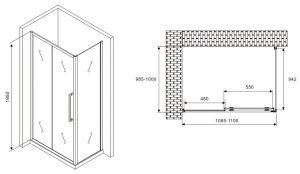 Душевой уголок ABBER Schwarzer Diamant AG30110MH-S100M 110x100см хром
