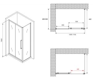 Душевой уголок ABBER Schwarzer Diamant AG30110MH-S50M 110x50см хром