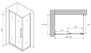 Душевой уголок ABBER Schwarzer Diamant AG30110MH-S75M 110x75см хром