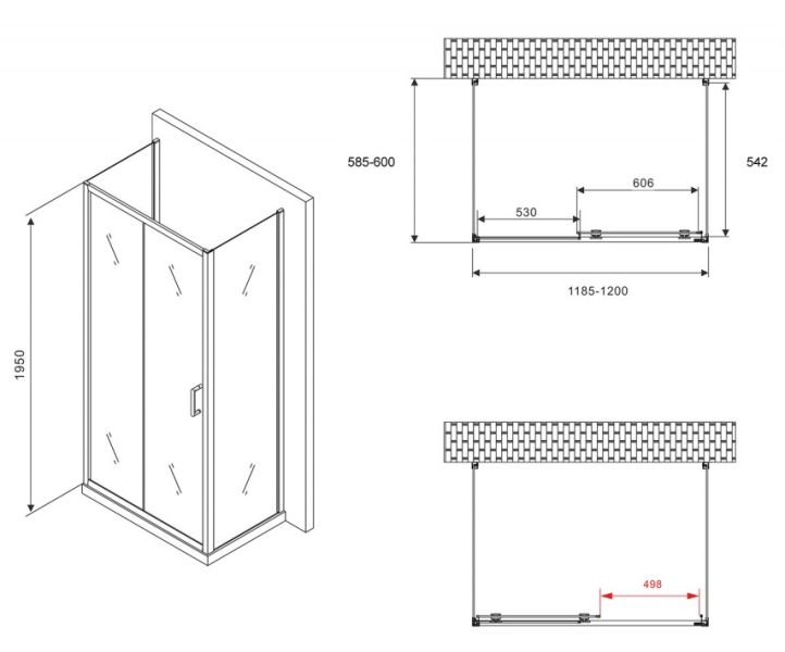 Душевой уголок ABBER Schwarzer Diamant AG30120B-S60B-S60B 120x60см чёрный