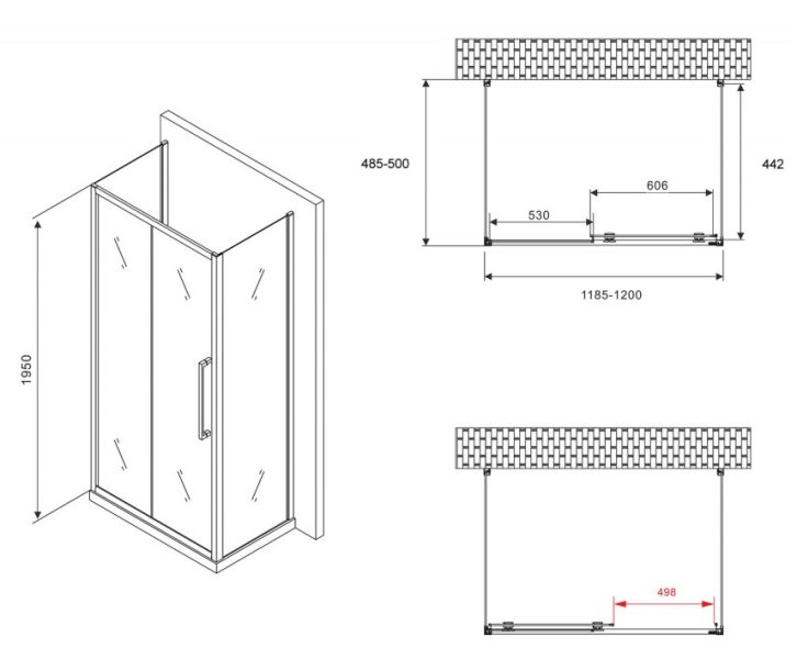 Душевой уголок ABBER Schwarzer Diamant AG30120BH-S50B-S50B 120x50см чёрный