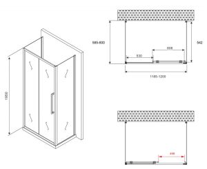 Душевой уголок ABBER Schwarzer Diamant AG30120BH-S60B-S60B 120x60см чёрный