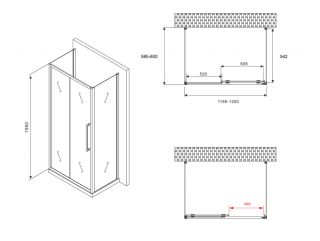 Душевой уголок ABBER Schwarzer Diamant AG30120H-S60-S60 120x60 см профиль хром стекло прозрачное