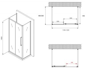 Душевой уголок ABBER Schwarzer Diamant AG30120MH-S50M-S50M 120x50см хром