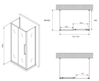 Душевой уголок ABBER Schwarzer Diamant AG30120MH-S60M-S60M 120x60см хром