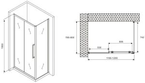 Душевой уголок ABBER Schwarzer Diamant AG30120MH-S80M 120x80см хром