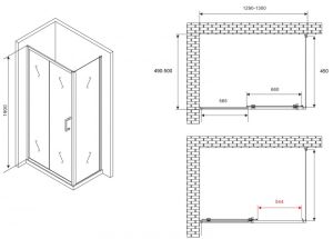 Душевой уголок ABBER Schwarzer Diamant AG301305-S505 130x50см хром