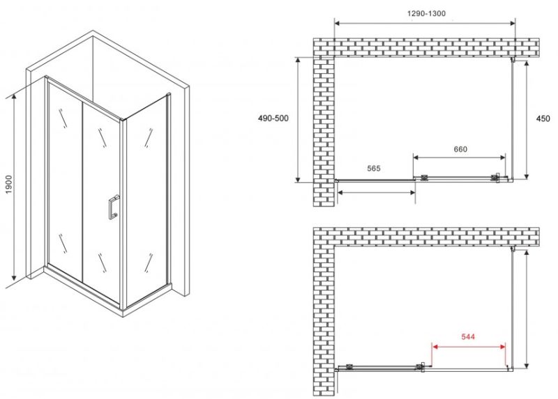 Душевой уголок ABBER Schwarzer Diamant AG301305-S505 130x50см хром