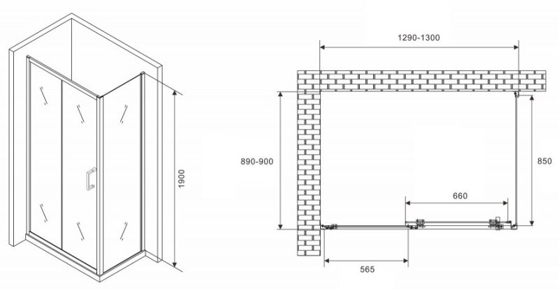 Душевой уголок ABBER Schwarzer Diamant AG301305-S905 130x90см хром