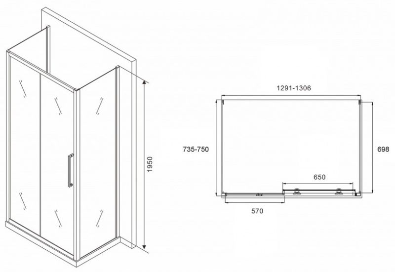 Душевой уголок ABBER Schwarzer Diamant AG30130BH-S75B-S75B 130x75см чёрный