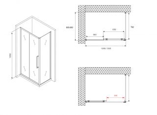 Душевой уголок ABBER Schwarzer Diamant AG30130H-S85 130x85 см профиль хром стекло прозрачное
