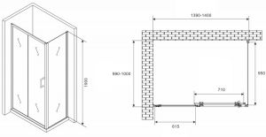 Душевой уголок ABBER Schwarzer Diamant AG301405-S1005 140x100см хром