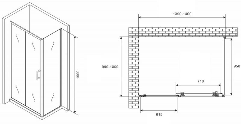 Душевой уголок ABBER Schwarzer Diamant AG301405-S1005 140x100см хром