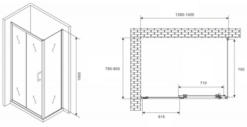 Душевой уголок ABBER Schwarzer Diamant AG301405-S805 140x80см хром