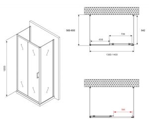 Душевой уголок ABBER Schwarzer Diamant AG30140B-S60B-S60B 140x60см чёрный