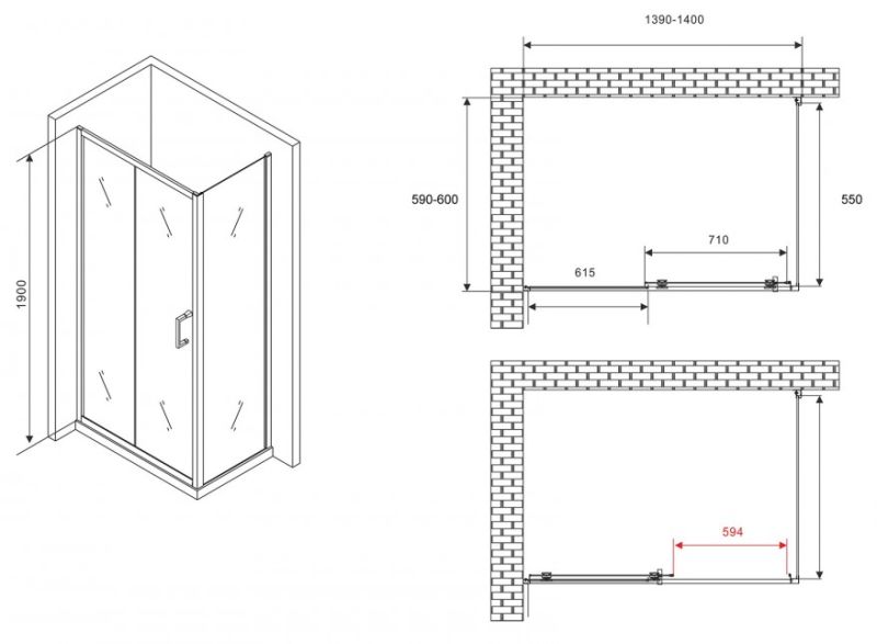 Душевой уголок ABBER Schwarzer Diamant AG30140B5-S60B5 140x60см чёрный Душевой уголок ABBER Schwarzer Diamant AG30140B5-S60B5 140x60см чёрный
