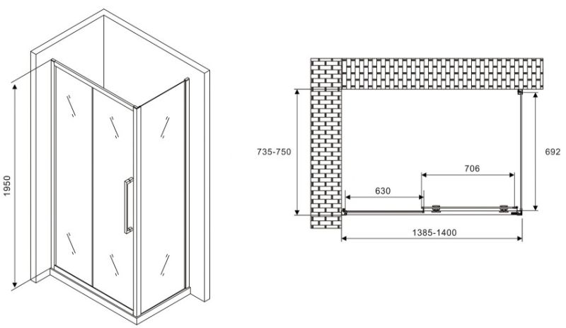 Душевой уголок ABBER Schwarzer Diamant AG30140BH-S75B 140x75см чёрный