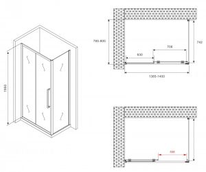 Душевой уголок ABBER Schwarzer Diamant AG30140BMH-S80BM 140x80см чёрный
