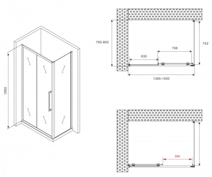 Душевой уголок ABBER Schwarzer Diamant AG30140BMH-S80BM 140x80см чёрный