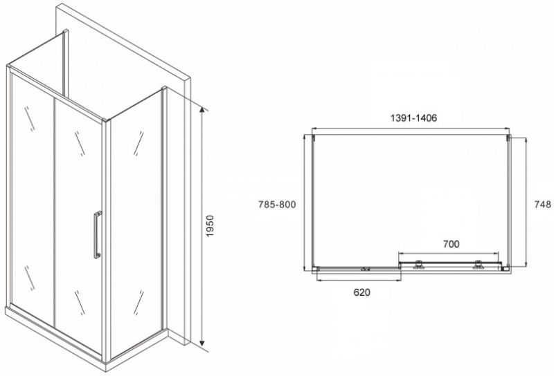 Душевой уголок ABBER Schwarzer Diamant AG30140H-S80-S80 140x80см хром