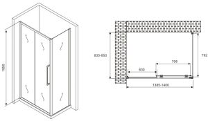 Душевой уголок ABBER Schwarzer Diamant AG30140MH-S85M 140x85см хром