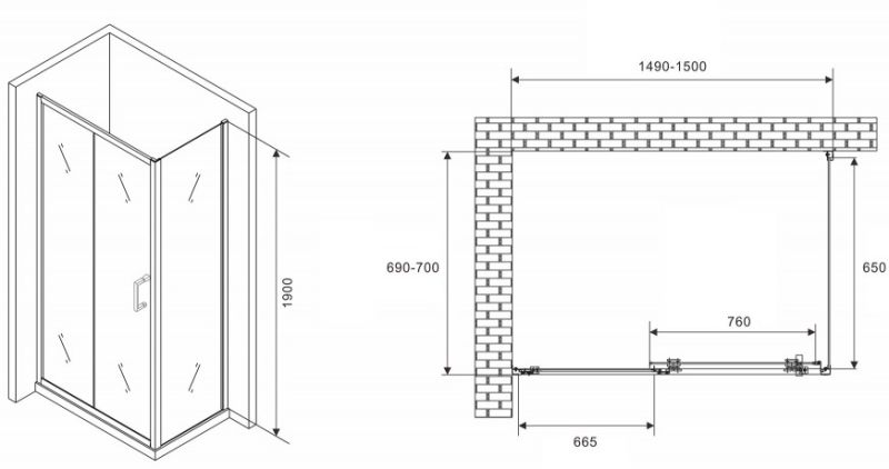 Душевой уголок ABBER Schwarzer Diamant AG301505-S705 150x70см хром