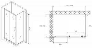 Душевой уголок ABBER Schwarzer Diamant AG301505-S905 150x90см хром