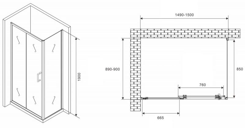 Душевой уголок ABBER Schwarzer Diamant AG301505-S905 150x90см хром