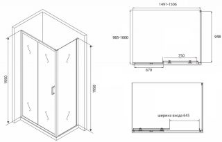 Душевой уголок ABBER Schwarzer Diamant 150x100см AG30150B-S100B