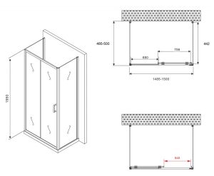 Душевой уголок ABBER Schwarzer Diamant AG30150B-S50B-S50B 150x50см чёрный