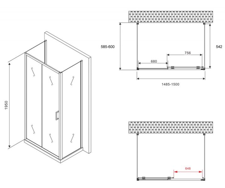 Душевой уголок ABBER Schwarzer Diamant AG30150B-S60B-S60B 150x60см чёрный