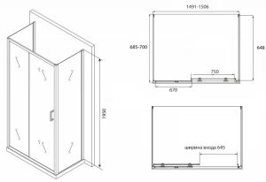 Душевой уголок ABBER Schwarzer Diamant 150x70см AG30150B-S70B-S70B
