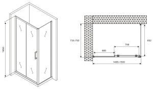 Душевой уголок ABBER Schwarzer Diamant AG30150B-S75B 150x75см чёрный