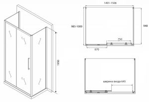Душевой уголок ABBER Schwarzer Diamant 150x100см AG30150BH-S100B-S100B
