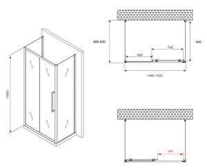 Душевой уголок ABBER Schwarzer Diamant AG30150BH-S50B-S50B 150x50см чёрный